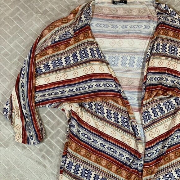 Womens Large Lightweight Cardigan Shirt Open Front Colorful Aztec Geometric - Picture 3 of 12